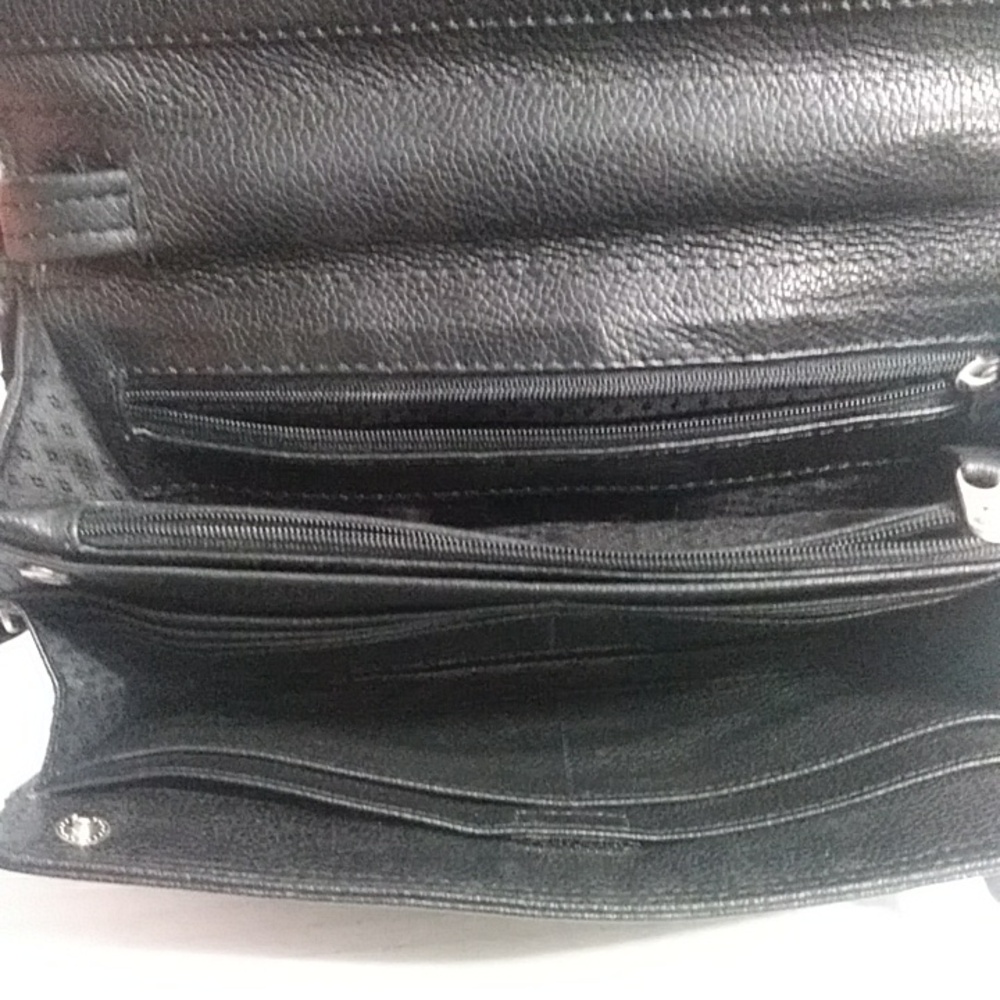 Women's Black Leather Wristlet Clutch with Crossbody Strap - Picture 6 of 8